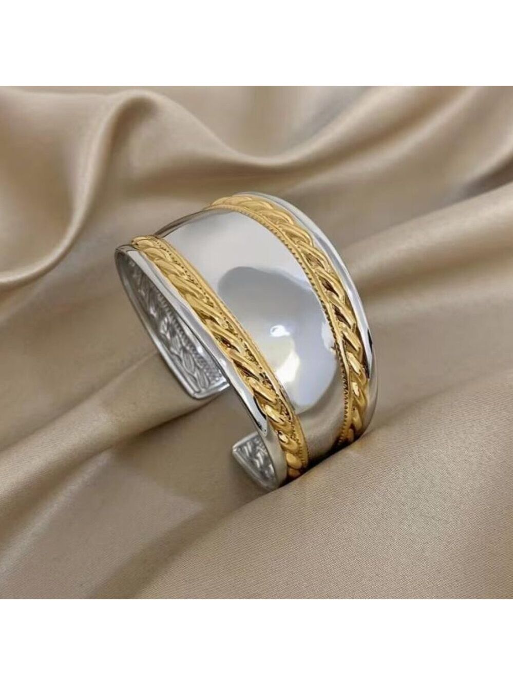 Luxury Elegant Twisted Wide Curved Stainless Steel Open Bracelet Bangle